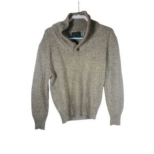 VTG PECONIC BAY TRADERS USA SPECKLED RAG WOOL KNIT SHAWL COLLAR BUTTON SWEATER M